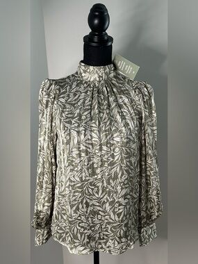 NWT! H&M High Neck Olive Floral Sheer Blouse